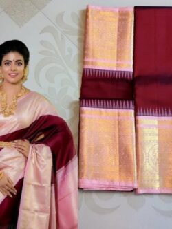 Silk Mark Certified Maroon Pure Kanchipuram/ Kanjivaram Handloom Pure Korvai Gold Zari Bridal Silk Saree
