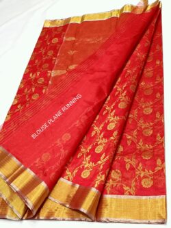 Chilly Red Chanderi Pure Handloom Pure Pattu Silk Saree with Gold Zari Jaal