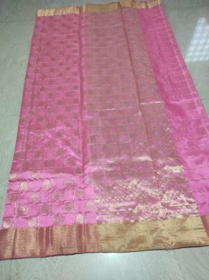 Pink Chanderi Handloom Pattu Silk Checks Saree