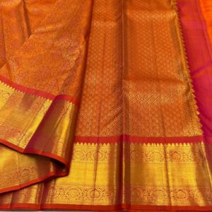 Silk Mark Certified Chilly Red Kanchipuram/Kanjivaram Pure Handloom 1 Gram Pure Gold Zari Double Warp Silk Saree