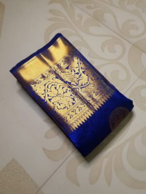 Silk Mark Certified Royal Blue Pure Kanchipuram/ Kanjivaram Handloom Pure 2G Gold Zari Embossed Silk Saree