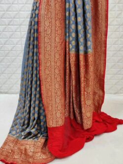 Silk Mark Certified Banarasi Khaddi Handloom Pure Georgette Silk with Gold Zari Sarees