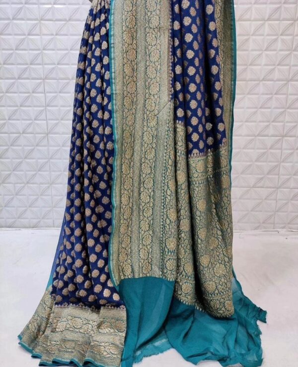 Silk Mark Certified Banarasi Khaddi Handloom Pure Georgette Silk with Gold Zari Sarees