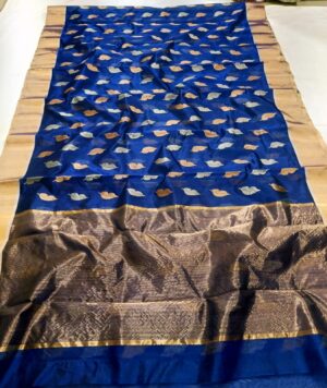 Blue Chanderi Pure Handloom Nakshi Borders Gold and Silver Zari Pattu Silk Saree