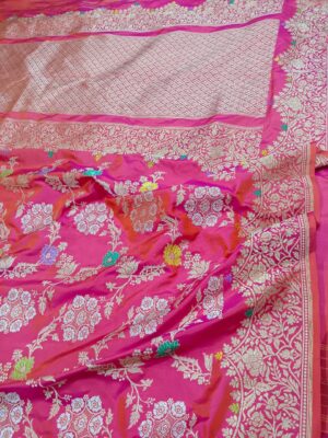 Silk Mark Certified Dual Tone Pink Banarasi Handloom Kaduva Jangla Meenakari Pure Katan Silk Bridal Saree