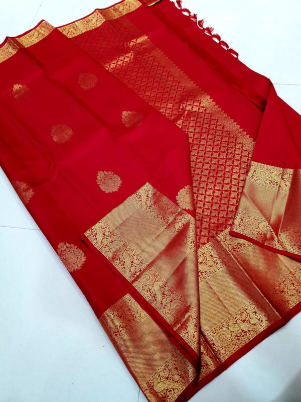 Silk Mark Certified Red Kanchipuram Handloom Traditional Fancy Big Border Bridal Silk Saree