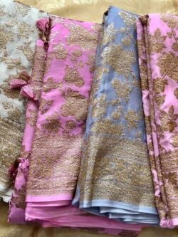 Silk Mark Certified Banarasi Khaddi Handloom Pure Georgette Silk with Antique Zari Sarees