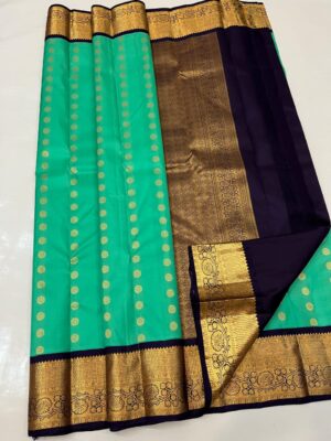 Silk Mark Certified Pure Kanchipuram/ Kanjivaram Handloom Gold Zari Buttas Contrast Borders Korvai Silk Sarees