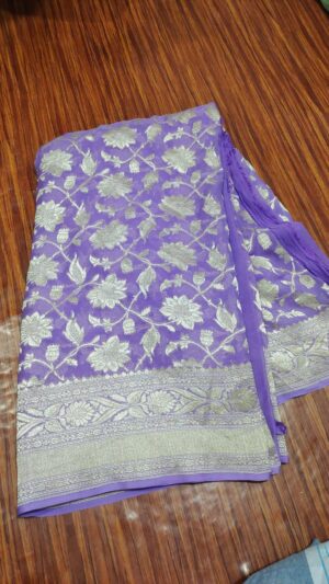 Silk Mark Certified Banarasi Khaddi Handloom Pure Georgette Silk with Water Zari Sarees | Dyeable in your choice of Colors