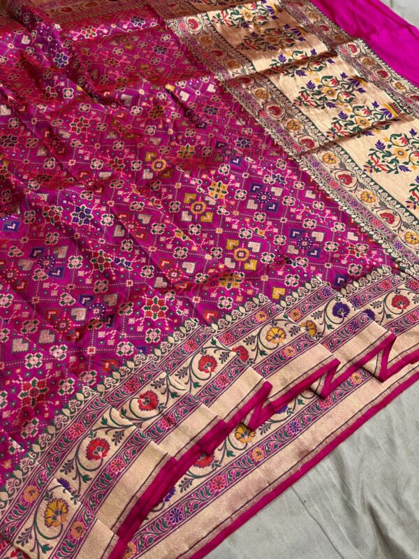 Silk Mark Certified Banarasi Handloom Pure Katan Silk Patola Design Meenakari Borders Gold Zari Sarees