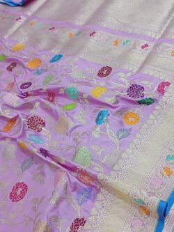 Silk Mark Certified Lavender Banarasi Handloom Pure Katan Silk Kaduwa Jangla Multicolor Meenakari Bridal Saree
