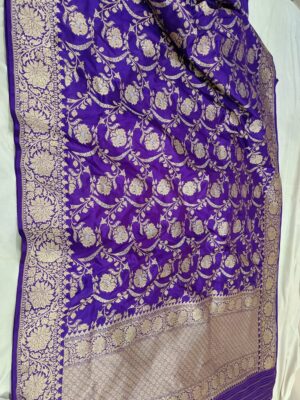 Silk Mark Certified Purple Banarasi Handloom Pure Katan Silk Kaduwa Jangla Alfi Meenakari Bridal Saree