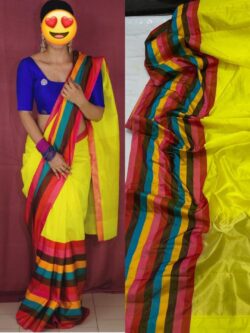 Yellow Chanderi Chanderi Pure Handloom Pure Pattu Silk Multicolor Mashru Borders Saree
