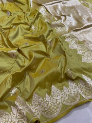 Silk Mark Certified Banarasi Handloom Pure Katan Silk Kaduwa Meenakari Butti Saree