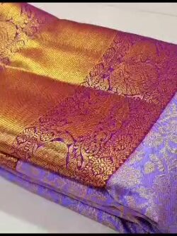 Silk Mark Certified Lavender and Purple Pure Kanchipuram/ Kanjivaram Handloom Pure 2G Gold Zari Full Korvai Bridal Silk Saree