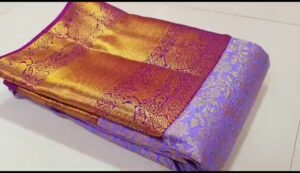 Silk Mark Certified Lavender and Purple Pure Kanchipuram/ Kanjivaram Handloom Pure 2G Gold Zari Full Korvai Bridal Silk Saree