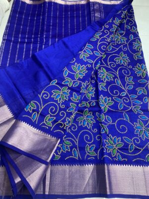 Mangalagiri Pure Handloom Pattu Silk by Cotton Silver Zari Printed Sarees