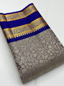 Silk Mark Certified Beige Pure Kanchipuram/ Kanjivaram Handloom 2 Gram Pure Gold Zari Silk Saree