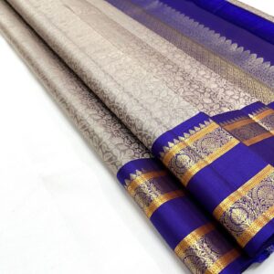 Silk Mark Certified Beige Pure Kanchipuram/ Kanjivaram Handloom 2 Gram Pure Gold Zari Silk Saree