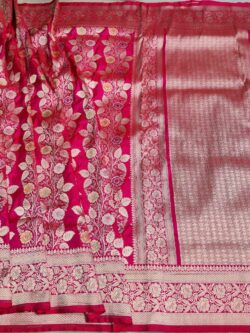 Silk Mark Certified Rani Banarasi Pure Handloom Pure Katan Silk Meenakari Creeper Jaal Cutwork Gold Zari Saree