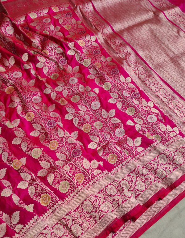 Silk Mark Certified Rani Banarasi Pure Handloom Pure Katan Silk Meenakari Creeper Jaal Cutwork Gold Zari Saree