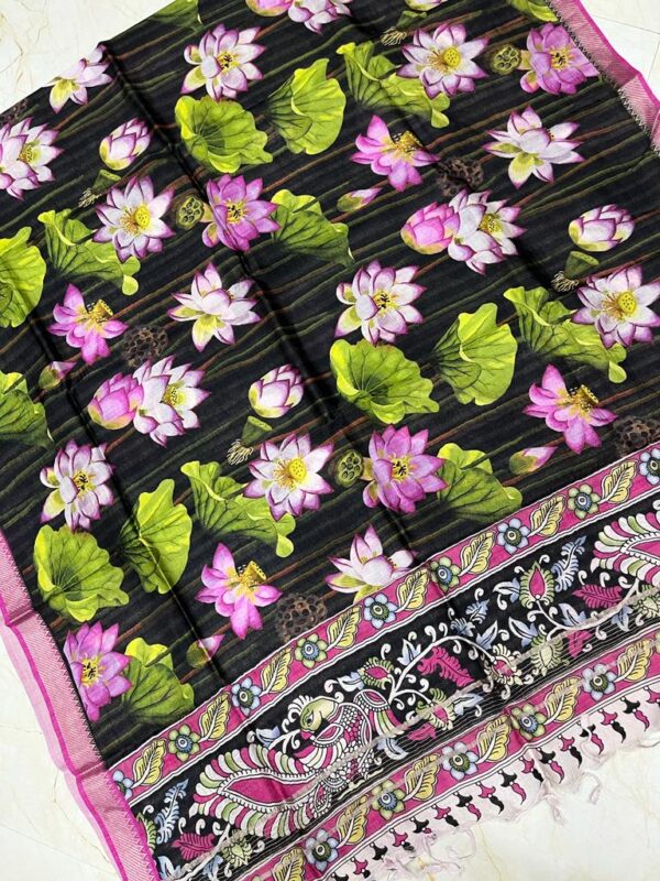 Mangalagiri Pure Handloom Pattu Silk Digital Print Zari Border Dupattas