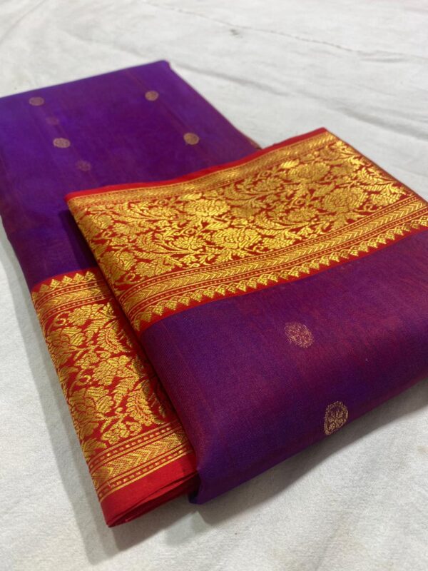 Purple Chanderi Pure Handloom Katan Silk Gold Buttas Nakshi Borders Saree