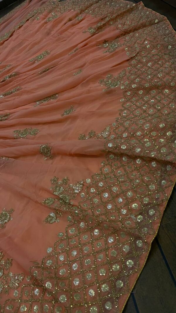 Peach Georgette Indian Traditional/Contemporary Lehenga with Sequins and Dori work