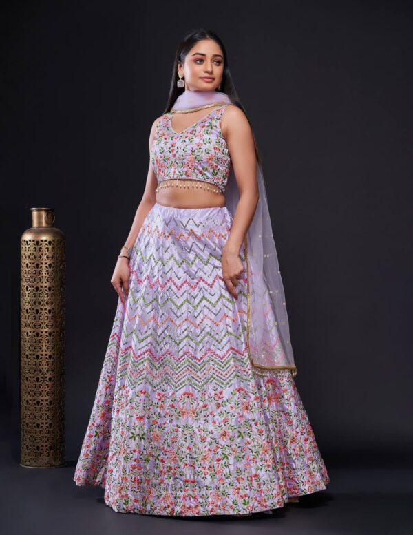 Lilac Heavy Satin Silk Indian Traditional/Contemporary Lehenga with Sequins and Thread work