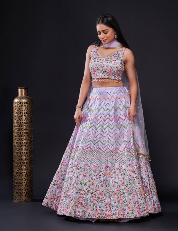 Lilac Heavy Satin Silk Indian Traditional/Contemporary Lehenga with Sequins and Thread work