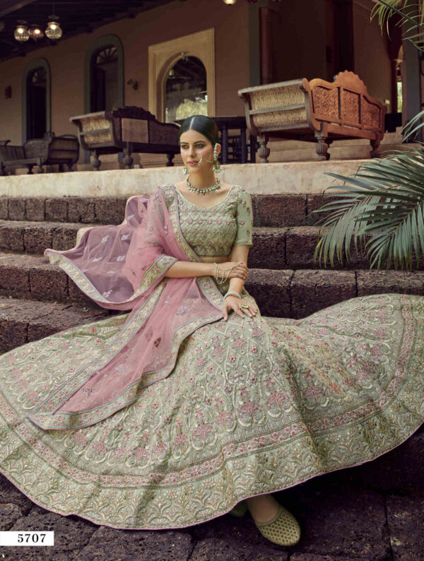 Pastel Green Georgette Gota & Resham Embroidery Indian Traditional/Contemporary Lehenga Choli Set