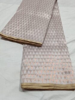 Pearl White Chanderi Pure Handloom Gold Zari Brocade Weaving Cotton Silk Saree