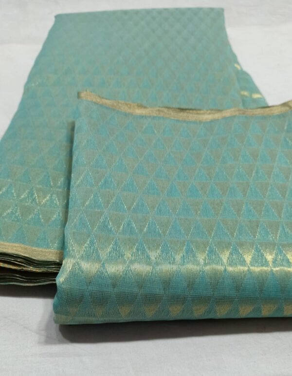 Pastel Sea Green Chanderi Pure Handloom Gold Zari Brocade Weaving Cotton Silk Saree