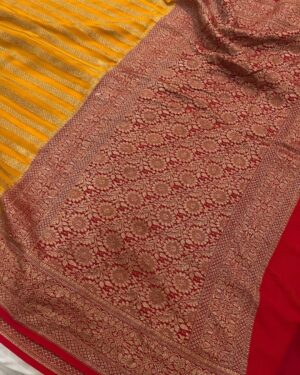 Silk Mark Certified Banarasi Khaddi Handloom Pure Georgette Silk 3D Dyeable Antique Zari Party Sarees