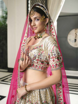 Pearl White Silk and Net Designer Bridal Lehenga Choli Set with Heavy Embroidery and Sequins Work