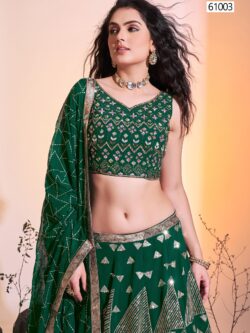 Bottle Green Georgette Designer Contemporary Lehenga Choli Set with Heavy Embroidery and Sequins Work