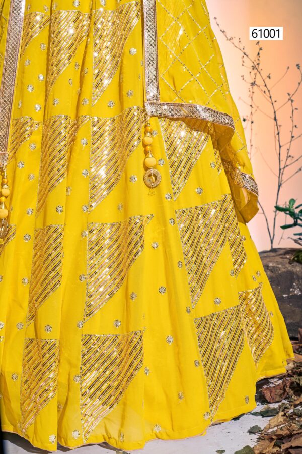 Turmeric/Haldi Yellow Georgette Designer Contemporary Lehenga Choli Set with Heavy Embroidery and Sequins Work