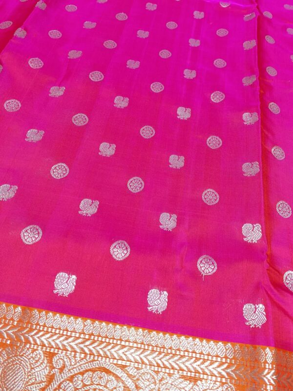 Hot Pink and Orange Venkatagiri Handloom Silver Zari Traditional Buttas Pattu Silk Saree