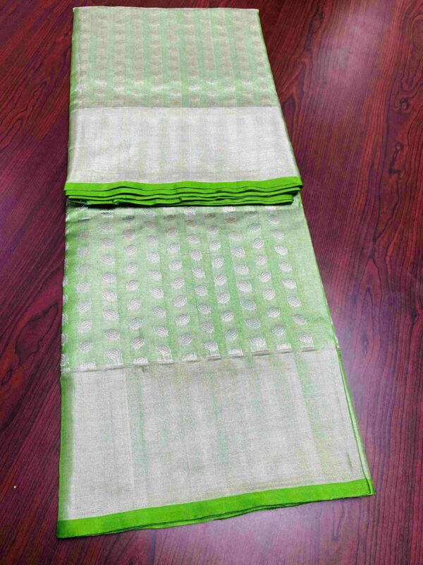 Mint Green Venkatagiri Handloom Silver Zari Buttas and Borders Tissue Silk Saree
