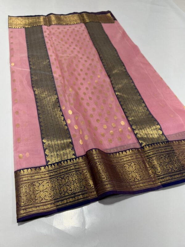 Beige and Navy Blue Chanderi Handloom Pure Katan Silk Gold Zari Nakshi Borders Saree