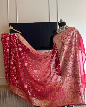 Silk Mark Certified Red Banarasi Khaddi Handloom Pure Georgette Silk 3D Sona Rupa Zari Saree