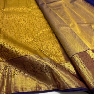 Silk Mark Certified Gold and Purple Kanchipuram/Kanjivaram Handloom Pure 1G Gold Zari Vanasingaram Bridal Silk Saree