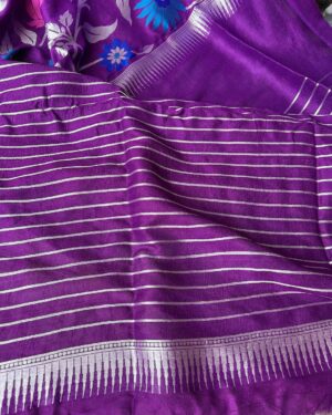 Purple Banarasi Handloom Pure Khaddi 3D Dyable Tusser Georgette Silk Paithani Borders and Pallu Saree