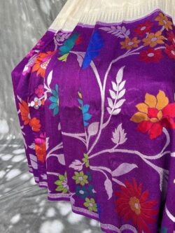 Purple Banarasi Handloom Pure Khaddi 3D Dyable Tusser Georgette Silk Paithani Borders and Pallu Saree