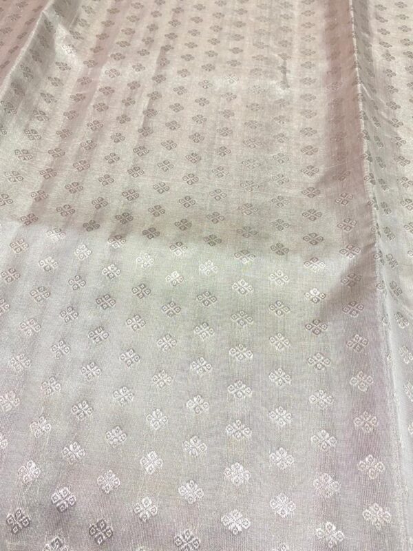 Pearl White Venkatagiri Handloom Silver Zari Buttas and Borders Tissue Silk Saree