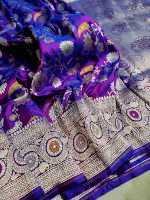 Silk Mark Certified Purple Dual Tone Banarasi Handloom Pure Katan Silk Meenakari Jangla Cutwork Sona Rupa Zari Saree
