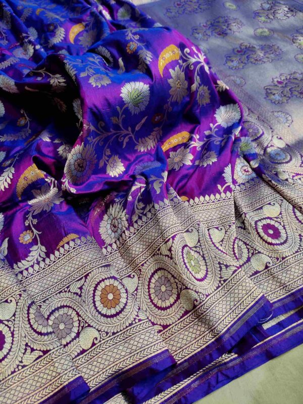 Silk Mark Certified Purple Dual Tone Banarasi Handloom Pure Katan Silk Meenakari Jangla Cutwork Sona Rupa Zari Saree