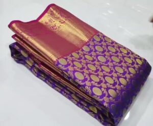 Purple and Fuchsia Kanchipuram/Kanjivaram Handloom Gold Zari Meenakari Brocade Bridal Silk Saree