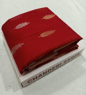 Carmine Red Chanderi Handloom Pure Cotton Silk Gold and Silver Zari Buttas and Borders Saree