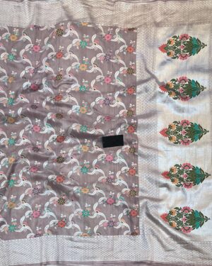 Pinkish Beige Banarasi Handloom Khaddi 3D Dyable Georgette Tusser Silk Meenakari Weaving Saree